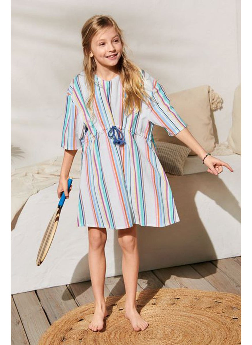 Tchibo Kids Girl Stripe 3 and 4 Sleeve Mini Dress, White Combo  - Image 1