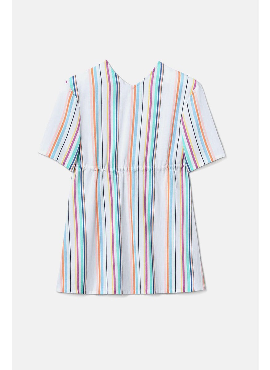 Tchibo Kids Girl Stripe 3 and 4 Sleeve Mini Dress, White Combo  - Image 2