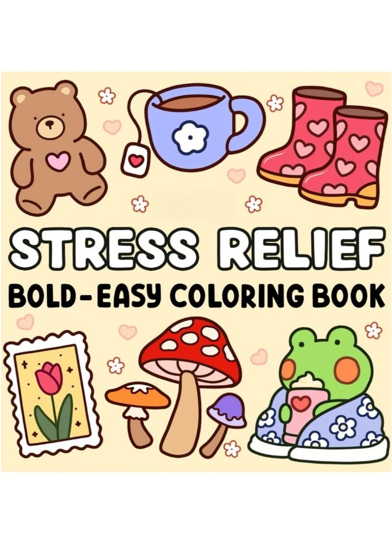 Generic Stress Relief Coloring Book for Adults & Kids: Bold & Easy Designs with Animals, Landscapes, Flowers | Relaxing Anti-Anxiety Art Therapy, Big Simple Patterns, Cute Themes (Bold & Easy Series)  - Image 1