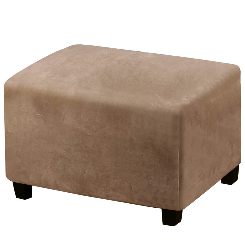 PrinceDeco Real Velvet Plush Ottoman Cover Soft Rectangle Folding Storage Covers Furniture Protector Removable Footstool Protect Footrest Covers Elastic BottomLarge Camel