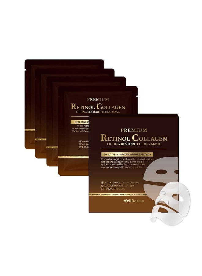 Wellderma Premium Retinol Collagen Restore Fitting Mask 4Ea Korean Collagen Face Mask For All Around Care Wrinkles Elasticity Brightening Deep Hydration Face Mask Skin Care - Image 1
