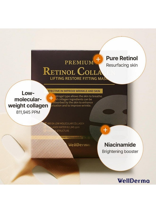 Wellderma Premium Retinol Collagen Restore Fitting Mask 4Ea Korean Collagen Face Mask For All Around Care Wrinkles Elasticity Brightening Deep Hydration Face Mask Skin Care - Image 3