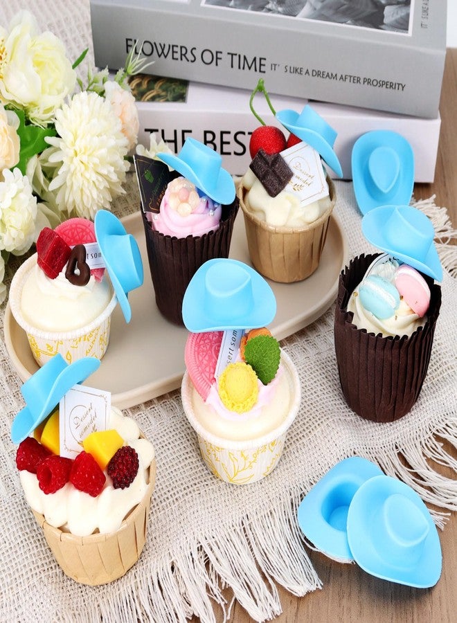 VICROIC 24 PCS Mini Cowboy Hat, Plastic Miniature Western Cowgirl Hat for Party Accessories, Cute Doll Hat Party Dress Hat for Dollhouse Birthday Decoration (Blue) - Image 3