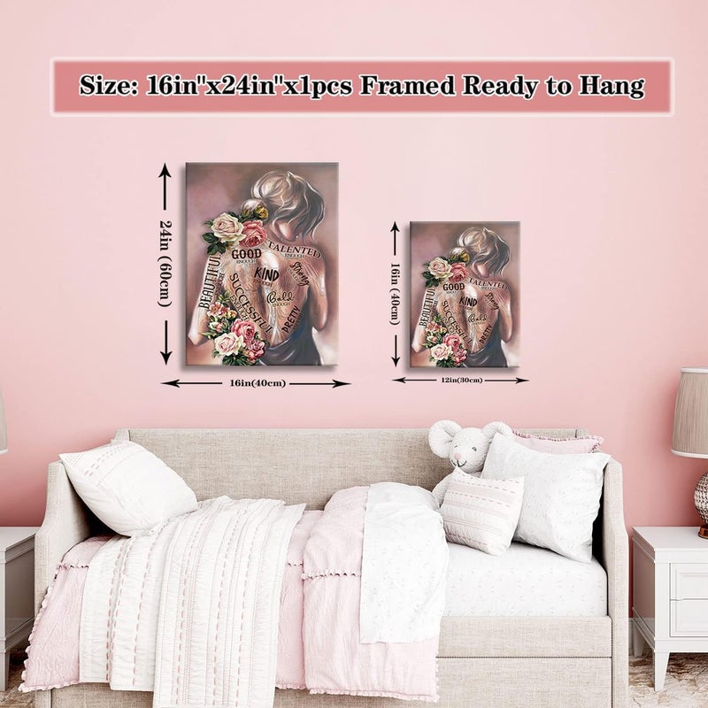 AKWISH Framed Inspirational Positive Quotes Canvas Wall Art Hippie Boho Wall Decor Beauty Painting Poster Women Paint Encouragement Gifts for Girls Bedroom Living Room Home Office Ready to Hang (16"X 24") - Image 4