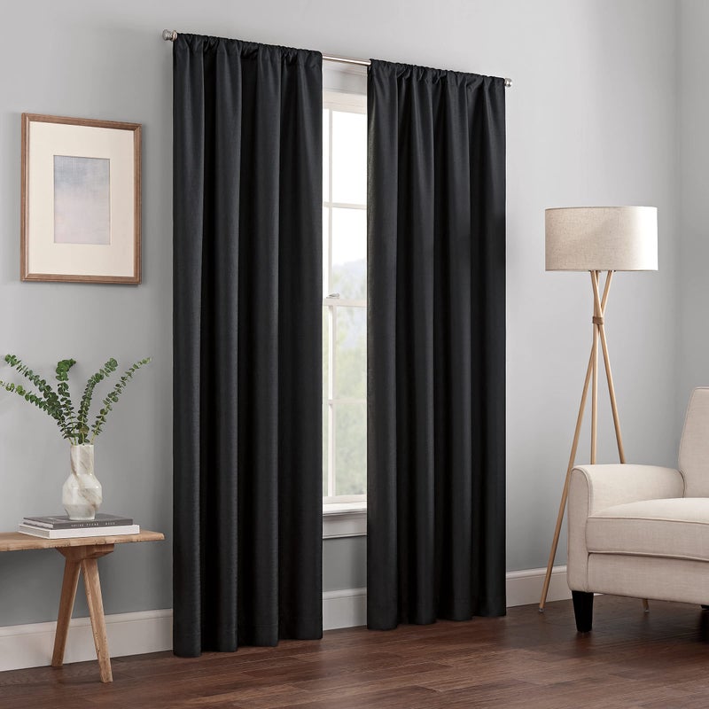 ECLIPSE Kendall Modern Blackout Thermal Rod Pocket Window Curtain for Bedroom or Living Room 1 Panel 42 X 63 Black - Image 1