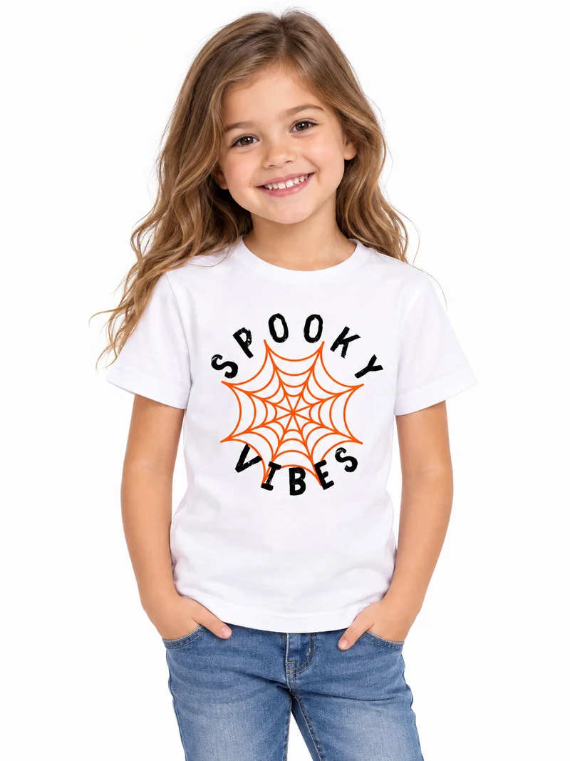 بيبي كلو Kids White Spooky Vibes Halloween Cotton T-Shirt