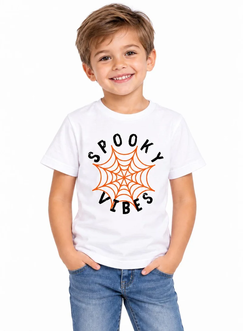 بيبي كلو Kids White Spooky Vibes Halloween Cotton T-Shirt