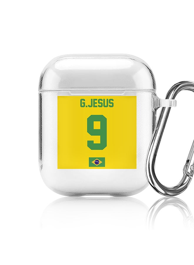 Stylizedd Classic Clear printed Case for Apple Airpods 2 / 1 Soft TPU Gel Thin Transparent Flexible Cover - Football Team - Brazil, Player Name - G.Jesus - Image 1
