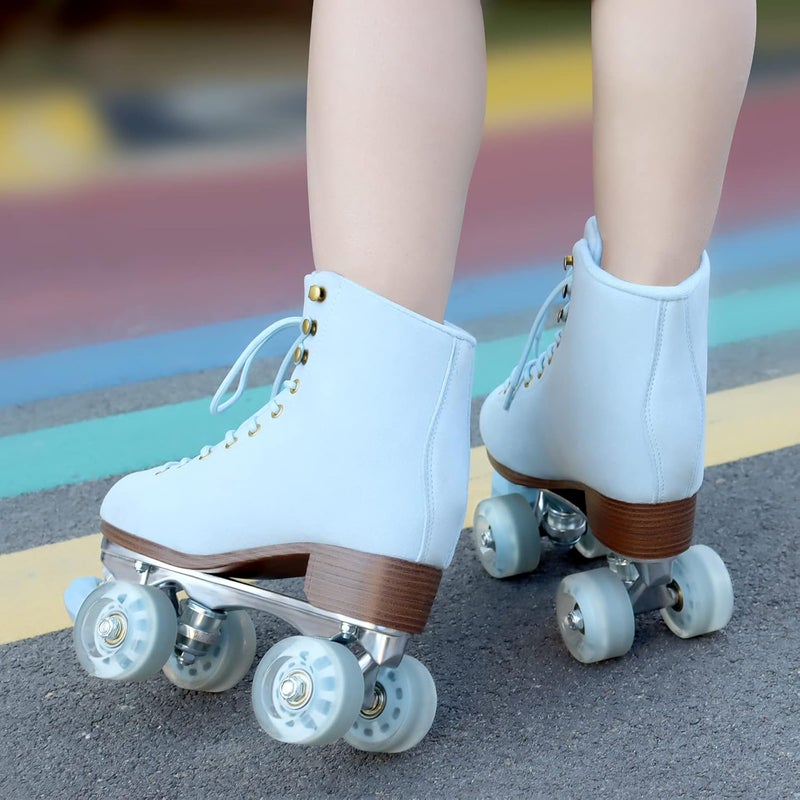 TUOSAMTIN Retro Suede Quad Roller Skates for Women and Men - Adjustable Rubber Stoppers - Image 3
