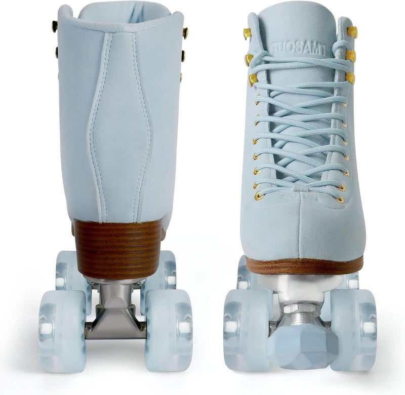 TUOSAMTIN Retro Suede Quad Roller Skates for Women and Men - Adjustable Rubber Stoppers - Image 4