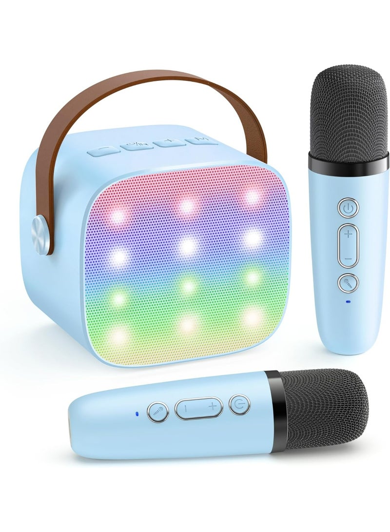 Apluynm Mini Karaoke Machine for Kids, Portable Bluetooth Speaker with 2 Wireless Microphones, Christmas Birthday Toys Gifts for Boys 3 4 5 6 7 8 9 10 11 12 + Year Old Party Family School(Blue) - Image 1