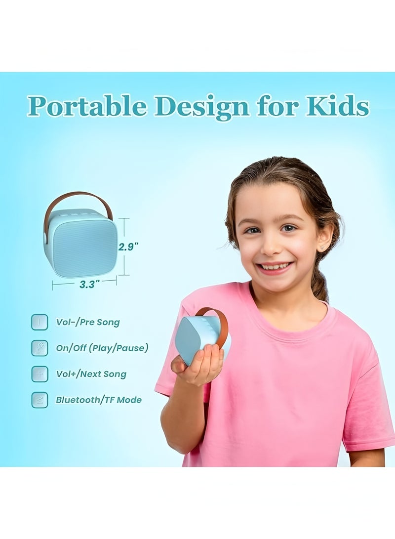 Apluynm Mini Karaoke Machine for Kids, Portable Bluetooth Speaker with 2 Wireless Microphones, Christmas Birthday Toys Gifts for Boys 3 4 5 6 7 8 9 10 11 12 + Year Old Party Family School(Blue) - Image 3