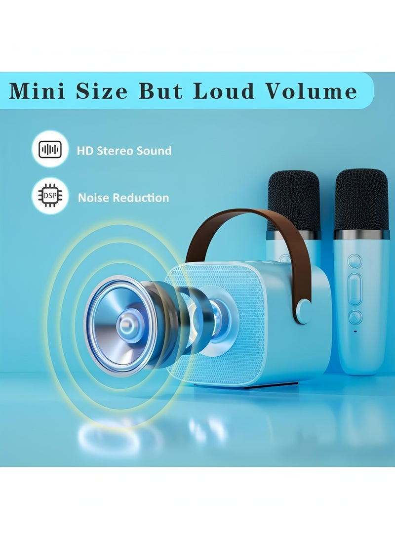 Apluynm Mini Karaoke Machine for Kids, Portable Bluetooth Speaker with 2 Wireless Microphones, Christmas Birthday Toys Gifts for Boys 3 4 5 6 7 8 9 10 11 12 + Year Old Party Family School(Blue) - Image 4