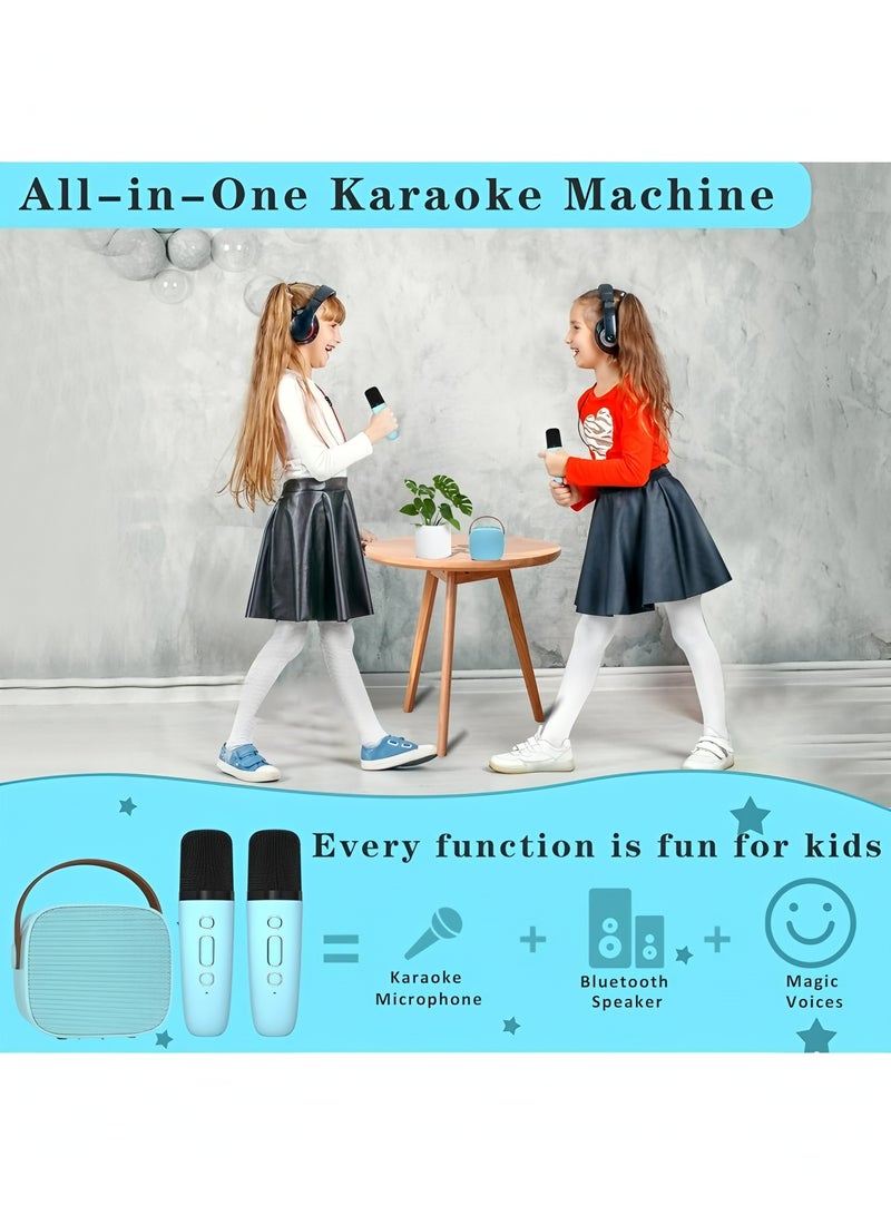Apluynm Mini Karaoke Machine for Kids, Portable Bluetooth Speaker with 2 Wireless Microphones, Christmas Birthday Toys Gifts for Boys 3 4 5 6 7 8 9 10 11 12 + Year Old Party Family School(Blue) - Image 2