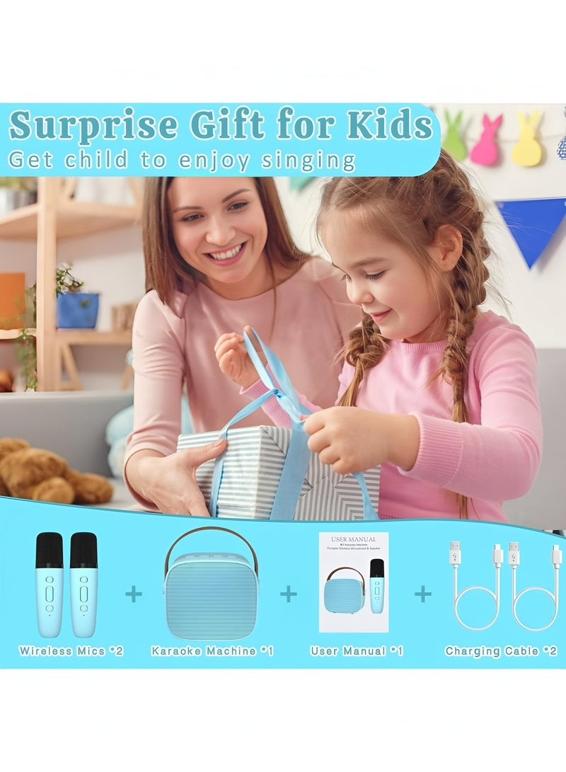 Apluynm Mini Karaoke Machine for Kids, Portable Bluetooth Speaker with 2 Wireless Microphones, Christmas Birthday Toys Gifts for Boys 3 4 5 6 7 8 9 10 11 12 + Year Old Party Family School(Blue) - Image 5