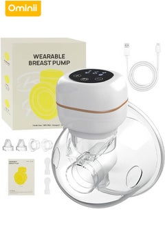 Ominii Wearable Electric Breast Pump, Smart Display, Hands-Free, Low Noise, BPA-Free Silicone, 4 Modes & 9 Levels, Type-C Rechargeable, Long Battery Life – White  - Image 1