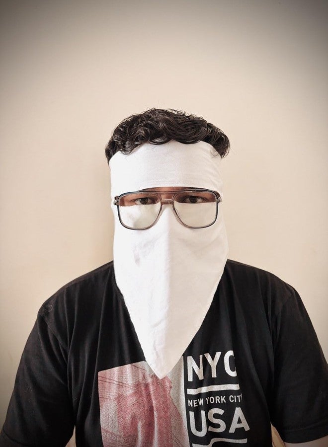 قناع وجه كامل متين وقابل لإعادة الاستخدام والغسل من قماش قطني مزدوج من DD Treds، مصمم لحماية راكبي الدراجات من الغبار وتلوث الهواء (أبيض) - عبوة من قطعتين، للرجال - Image 2