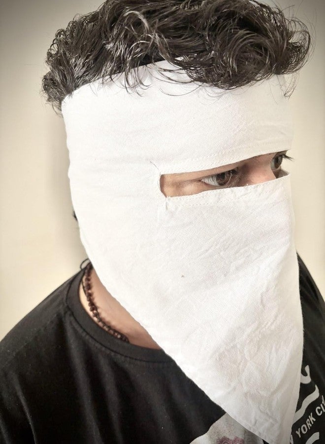قناع وجه كامل متين وقابل لإعادة الاستخدام والغسل من قماش قطني مزدوج من DD Treds، مصمم لحماية راكبي الدراجات من الغبار وتلوث الهواء (أبيض) - عبوة من قطعتين، للرجال - Image 1