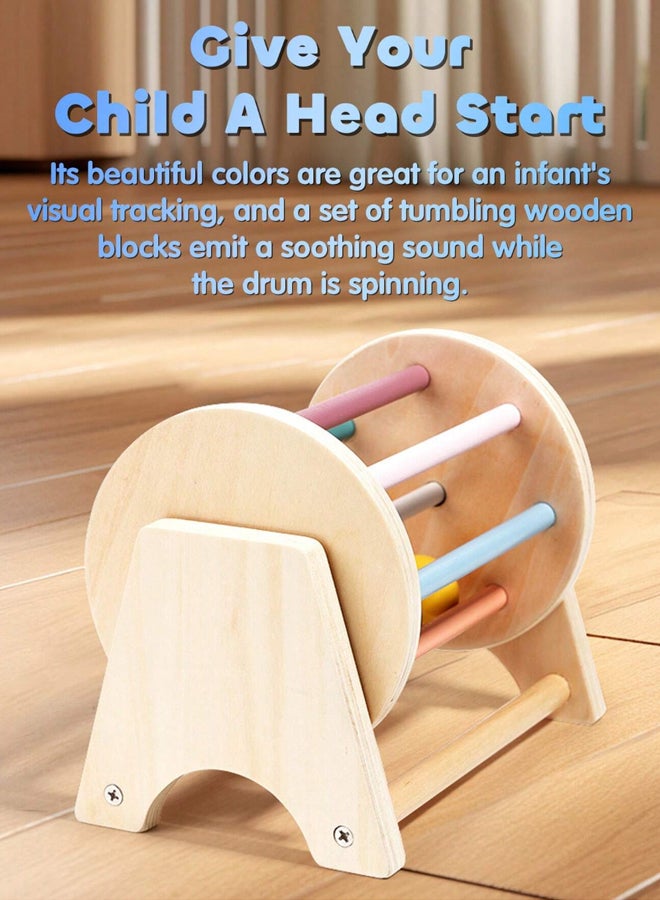 شبيلي لعبة طبل دوار خشبية مونتيسوري تعليمية لتنمية مهارات الأطفال الرضع والتنسيق بين اليد والعين مع كرات ملونة مناسبة للأولاد والبنات للعب داخل المنزل أو خارجه هدية مثالية للأطفال فوق 6 أشهر حجم المنتج 19.5×12.5×15.5 سم - Image 4