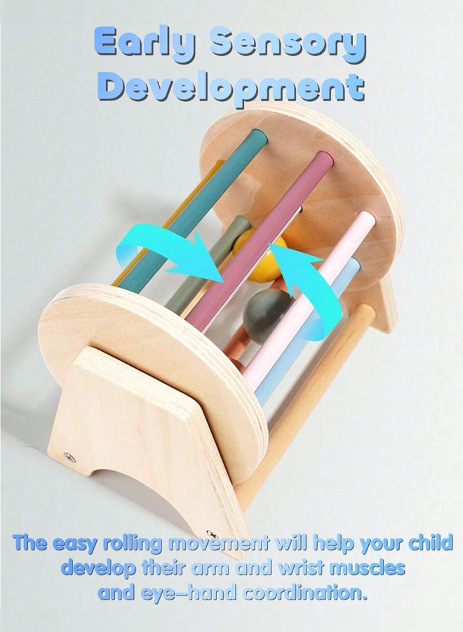 شبيلي لعبة طبل دوار خشبية مونتيسوري تعليمية لتنمية مهارات الأطفال الرضع والتنسيق بين اليد والعين مع كرات ملونة مناسبة للأولاد والبنات للعب داخل المنزل أو خارجه هدية مثالية للأطفال فوق 6 أشهر حجم المنتج 19.5×12.5×15.5 سم - Image 5