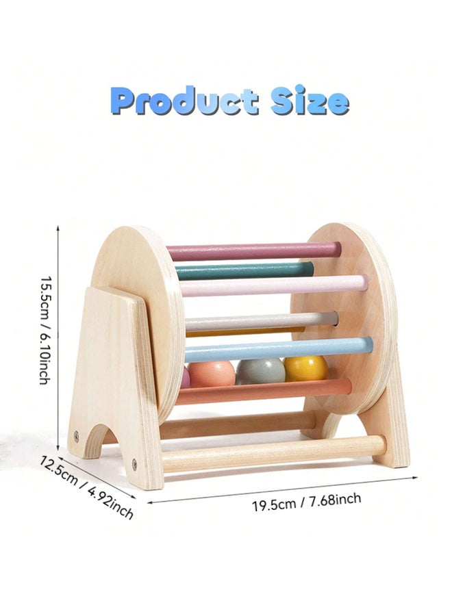 شبيلي لعبة طبل دوار خشبية مونتيسوري تعليمية لتنمية مهارات الأطفال الرضع والتنسيق بين اليد والعين مع كرات ملونة مناسبة للأولاد والبنات للعب داخل المنزل أو خارجه هدية مثالية للأطفال فوق 6 أشهر حجم المنتج 19.5×12.5×15.5 سم - Image 3