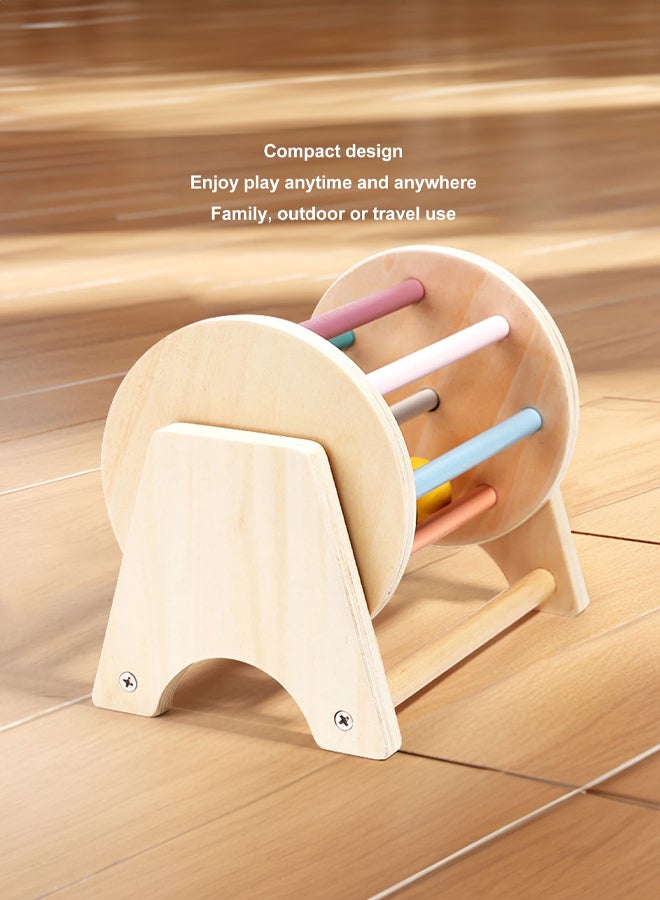 شبيلي لعبة طبل دوار خشبية مونتيسوري تعليمية لتنمية مهارات الأطفال الرضع والتنسيق بين اليد والعين مع كرات ملونة مناسبة للأولاد والبنات للعب داخل المنزل أو خارجه هدية مثالية للأطفال فوق 6 أشهر حجم المنتج 19.5×12.5×15.5 سم - Image 2