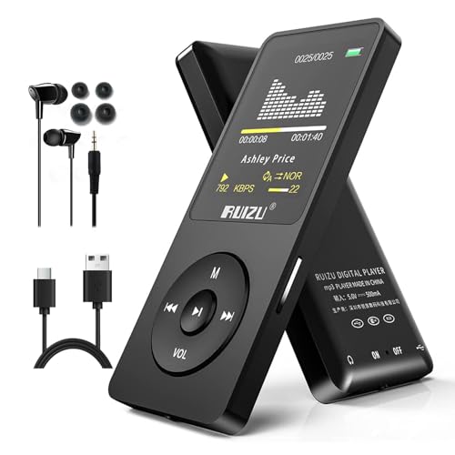 RUIZU مشغل MP3 RUIZU سعة 64 جيجابايت مع بلوتوث 5.3، مشغل موسيقى محمول للأطفال للرياضة والجري، راديو FM، مسجل صوت، معادل، 80 ساعة من تشغيل الصوت والفيديو الرقمي، يدعم بطاقة micro SD تصل إلى 128 جيجابايت - Image 1