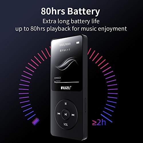 RUIZU مشغل MP3 RUIZU سعة 64 جيجابايت مع بلوتوث 5.3، مشغل موسيقى محمول للأطفال للرياضة والجري، راديو FM، مسجل صوت، معادل، 80 ساعة من تشغيل الصوت والفيديو الرقمي، يدعم بطاقة micro SD تصل إلى 128 جيجابايت - Image 3
