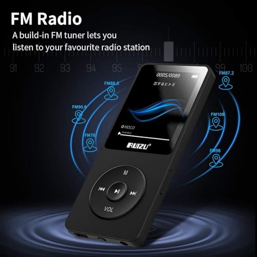 RUIZU مشغل MP3 RUIZU سعة 64 جيجابايت مع بلوتوث 5.3، مشغل موسيقى محمول للأطفال للرياضة والجري، راديو FM، مسجل صوت، معادل، 80 ساعة من تشغيل الصوت والفيديو الرقمي، يدعم بطاقة micro SD تصل إلى 128 جيجابايت - Image 5