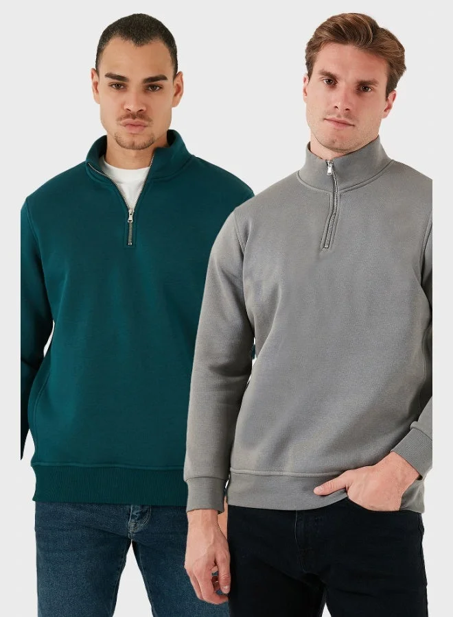 Buratti Cotton Regular Fit Stand-Up Collar 2-Pack Men's Sweatshirt 59052592S2