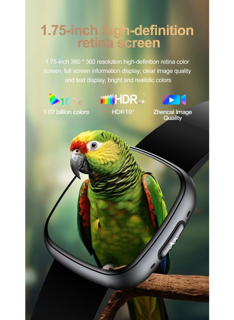 RollsTimi  Bluetooth Smart Watches for Men , 1.75-inch High-definition Large-screen Full-screen Touch, Multiple Sports Modes, IP68 Waterproof, Wireless Answering/Making Calls, Multi-dimensional Health Monitoring, ET593 Black Tape - Image 3