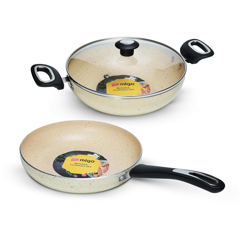 Impex Impex Migo Nonstick Cookware Set | 3 Pcs Induction Bottom Cookware Set 3 mm Thickness | Aluminium Cookware Set | Granite Finish | 5 Layer Super Granite Coating | PFOA Free | 1 Year Warranty - Image 1