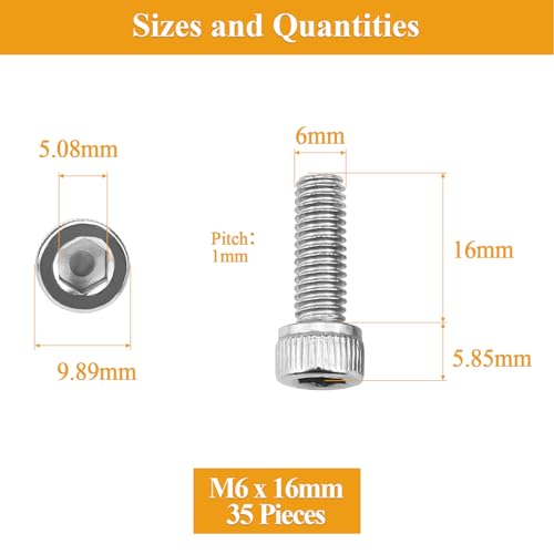 Sutemribor 35 Pieces M6 x 16mm Socket Head Cap Screws, Thread Pitch 1.0mm, Sutemribor M6 Screws, 304 Stainless Steel, Fully Threaded, Silver - Image 3