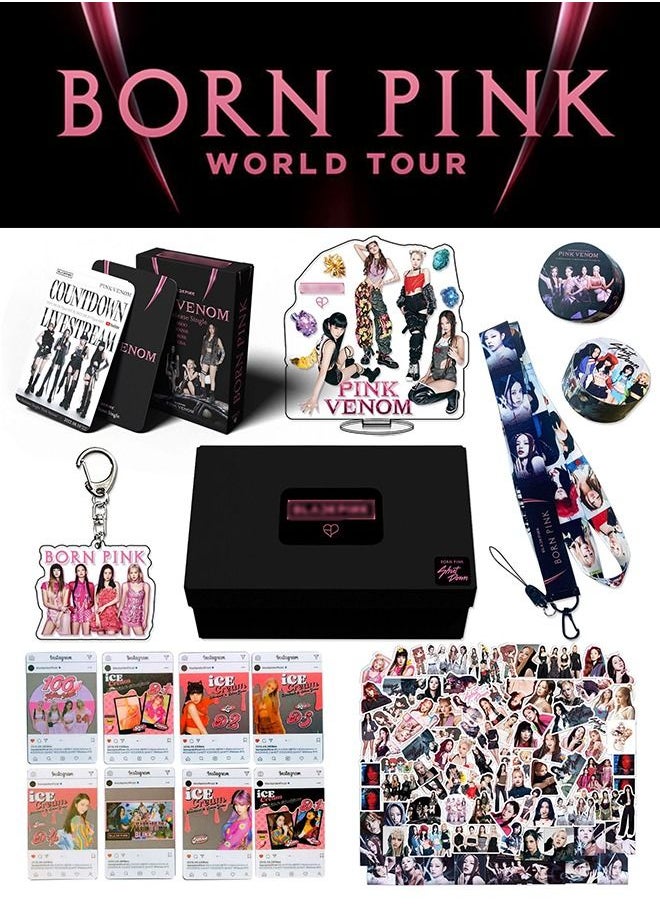 EHOME Blackpink Album BORN PINK Gift Box Set With Lomo Cards, Acrylic Stand, Hand Account Tape, Lanyard, Stickers, Photo Card  - Image 1