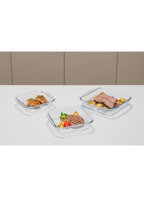 3 Piece Oven Tray Set - Made Of Glass - Suqare - Large - Baking Dish - Oven Tray - Cake Trays - Oven-Pan - Cake Mold - Clear Suqare Large - 3 Piece set