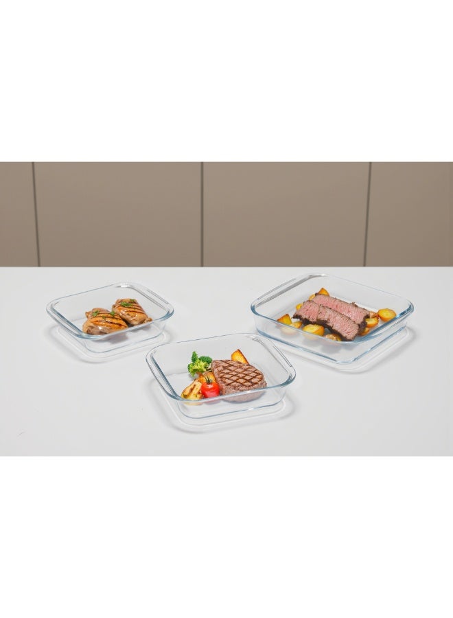 IKOO GLASS 3 Piece Oven Tray Set - Made Of Glass - Suqare - Large - Baking Dish - Oven Tray - Cake Trays - Oven-Pan - Cake Mold - Clear Suqare Large - 3 Piece set - Image 1
