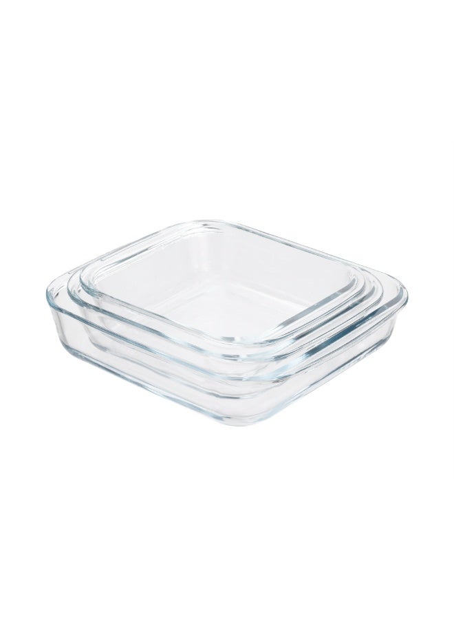 IKOO GLASS 3 Piece Oven Tray Set - Made Of Glass - Suqare - Large - Baking Dish - Oven Tray - Cake Trays - Oven-Pan - Cake Mold - Clear Suqare Large - 3 Piece set - Image 2
