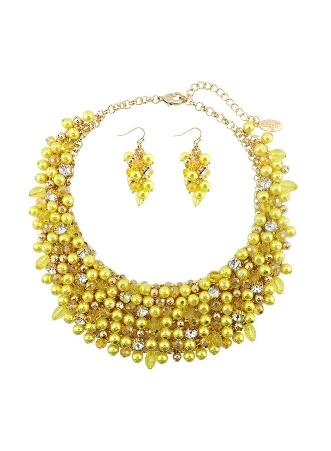 Bocar Fashion Crystal Chunky Collar Statement Necklace Earring Set For Women Gift (Nk-10260) (Yellow) - Image 1