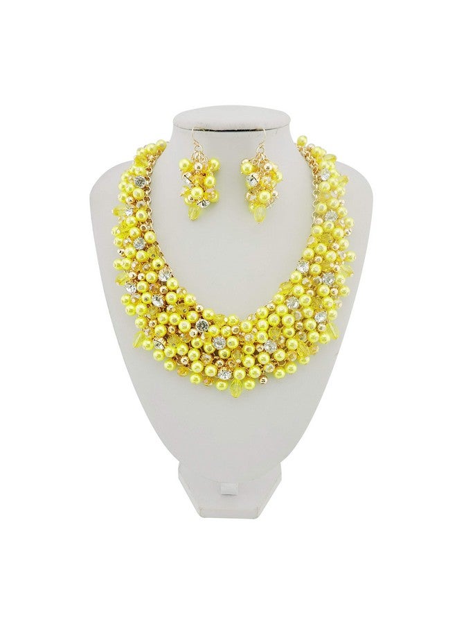 Bocar Fashion Crystal Chunky Collar Statement Necklace Earring Set For Women Gift (Nk-10260) (Yellow) - Image 2