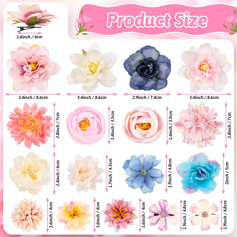 Thrilez Hair Clips, 26Pcs Flower Hair Clips for Women, Flower Hair Accessories Hawaiian Boho Hairclip for Girls, Silk Flower Hair Clip for Beach Party Wedding Graduation Cap Topper Decor - Image 3