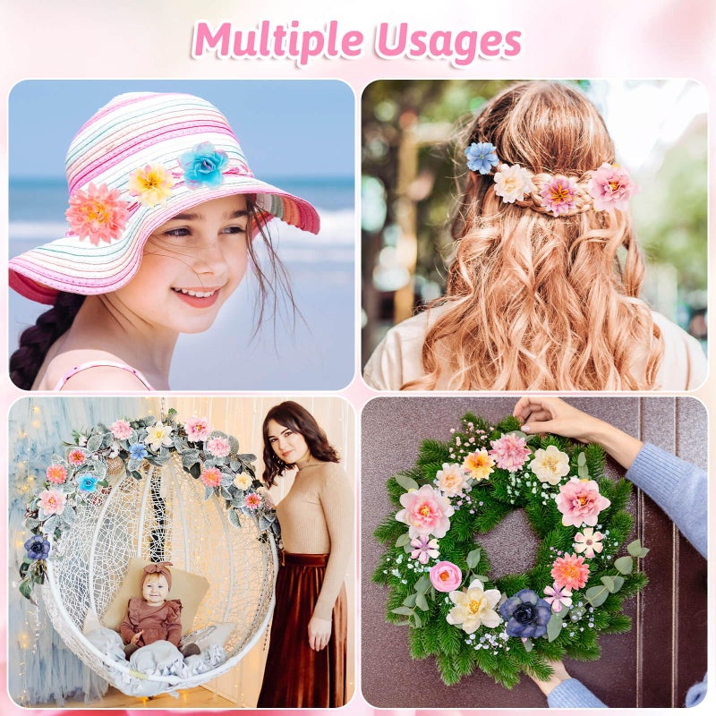 Thrilez Hair Clips, 26Pcs Flower Hair Clips for Women, Flower Hair Accessories Hawaiian Boho Hairclip for Girls, Silk Flower Hair Clip for Beach Party Wedding Graduation Cap Topper Decor - Image 5