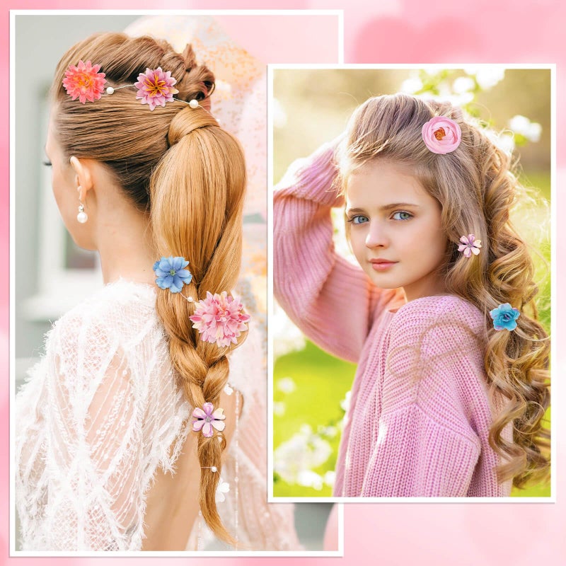 Thrilez Hair Clips, 26Pcs Flower Hair Clips for Women, Flower Hair Accessories Hawaiian Boho Hairclip for Girls, Silk Flower Hair Clip for Beach Party Wedding Graduation Cap Topper Decor - Image 2