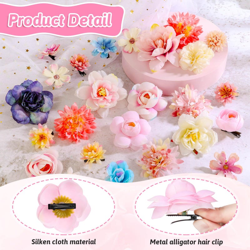 Thrilez Hair Clips, 26Pcs Flower Hair Clips for Women, Flower Hair Accessories Hawaiian Boho Hairclip for Girls, Silk Flower Hair Clip for Beach Party Wedding Graduation Cap Topper Decor - Image 4