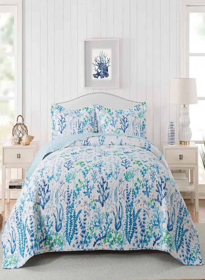 NEWLAKE Quilt Bedspread Sets - West Coastal Pattern Reversible Coverlet Set, Queen Size - Image 1