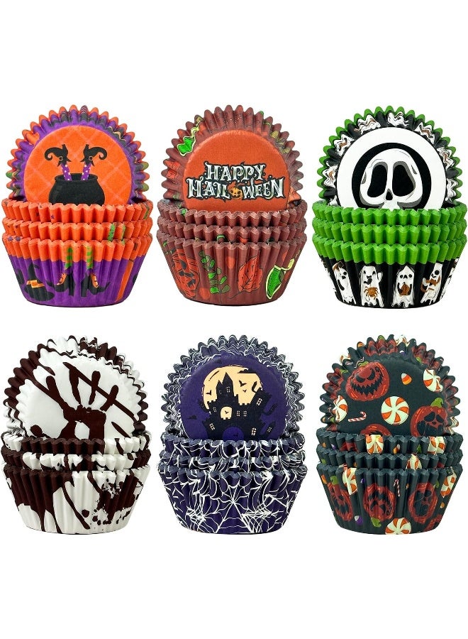 qiqee qiqee Halloween 300-Count Cupcake Liners Standard Cupcake Cups 6 Design Cupcake Papers Baking Cups Cupcake Wrappers for Halloween (Standard Size)  - Image 1