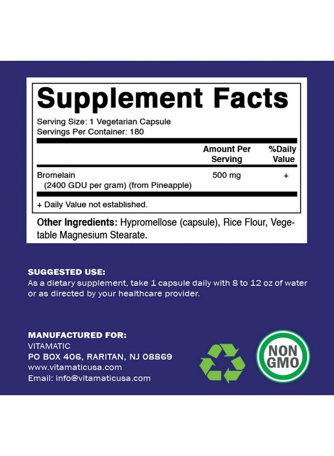 Vitamatic Bromelain Supplement 500mg - 2400 GDU/g - 180 Capsules - Image 2