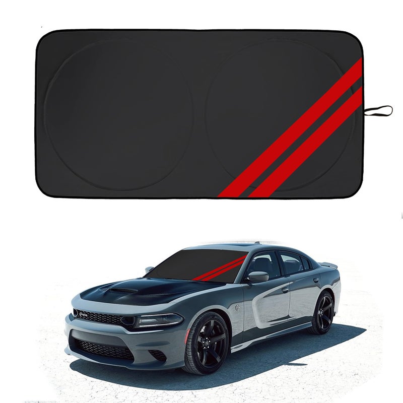 Front Windshield Sun Shade Fit for Dodge Charger Challenger Durango Journey Universal Fit to All Dodge Cars Foldable Sun Visor Protector Custom Fit Dodge Window Sunhade Black