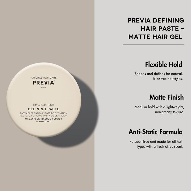 PREVIA Defining Hair Paste - Matte Hair Gel with Medium Hold for All Hair Types - Anti-Static, Flexible Hold Hair Styling Product with Natural Citrus Fragrance - Paraben-Free - 3.38 oz - Image 2