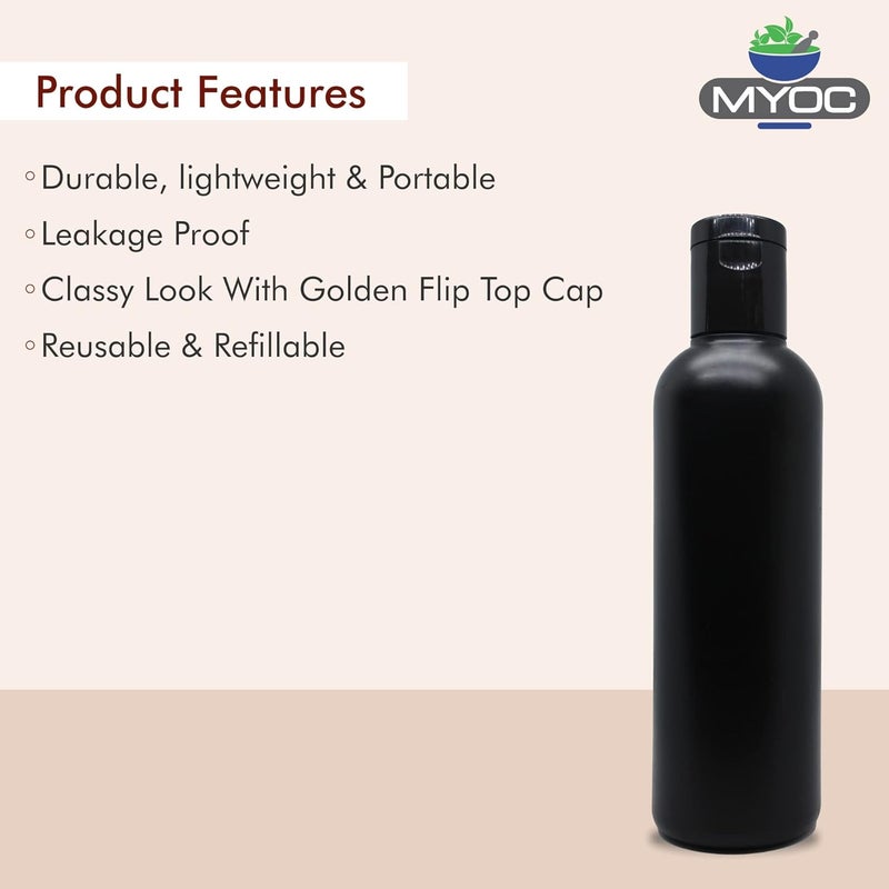 Myoc MYOC Empty Black HDPE Bottle with Disc Flip Top Cap Refillable Reusable Cosmetic Container for Lotion Shampoo Oil Toner Serum Conditioner BPA free Leakage proof 200mlPack of 6 - Image 2