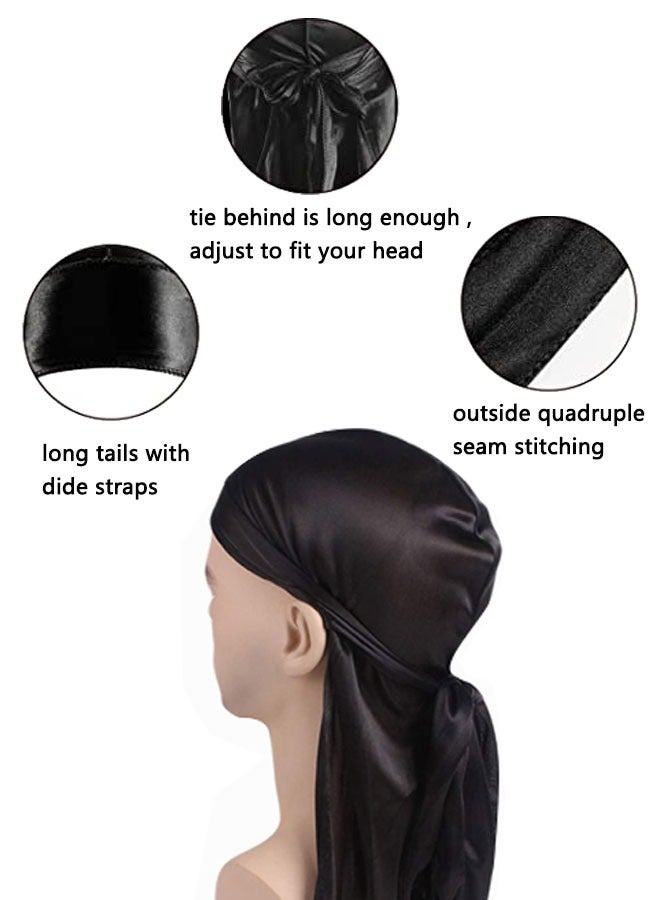 وهاواي 4Pcs Silky Durags Set with 1 Wave Cap, Silk Durag for Men Women, Durags Pack with Long Tail and Wide Straps for 360 Waves - Image 3